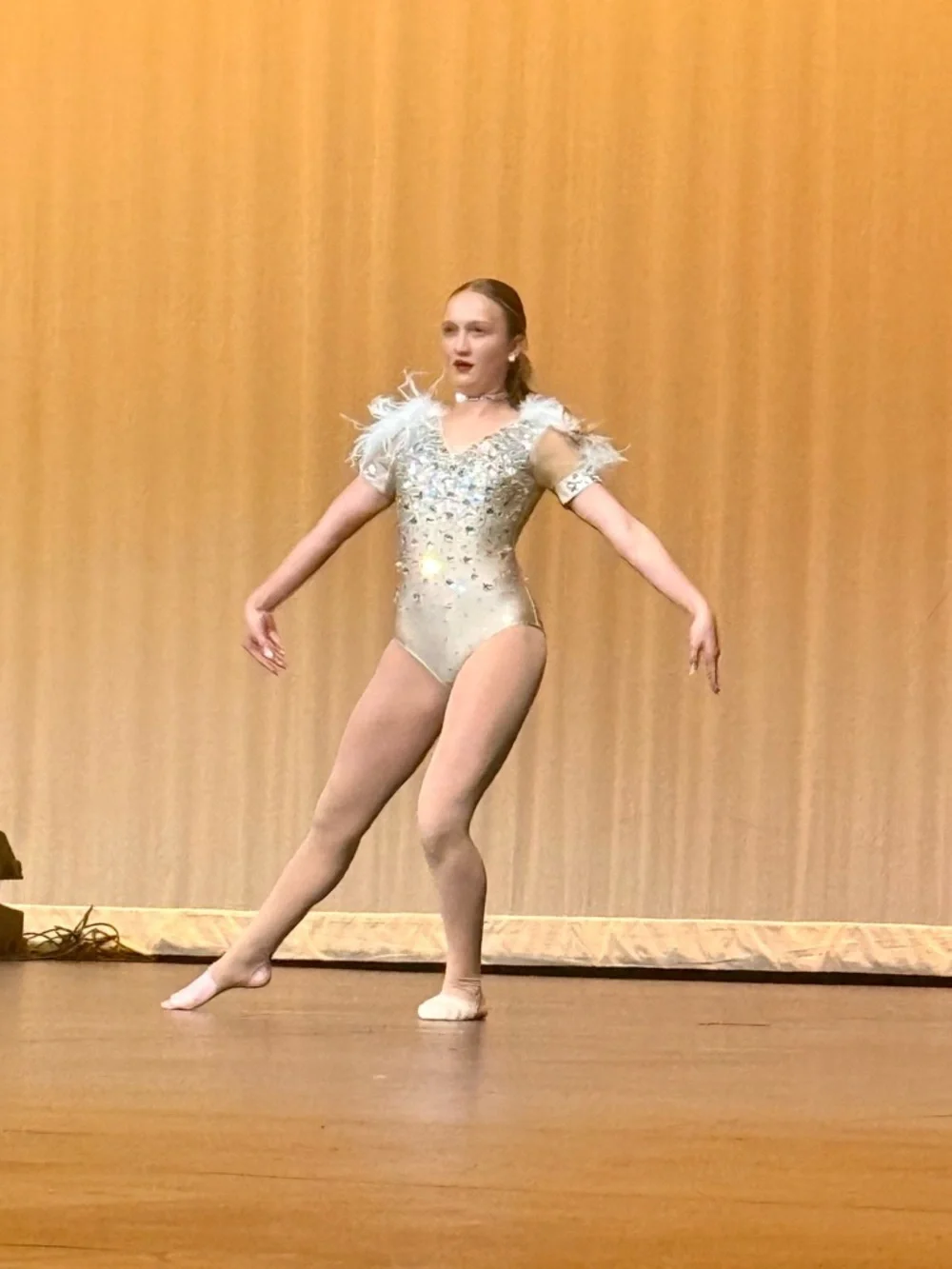Glamour Ivory Feathered Sequin Dance Leotard